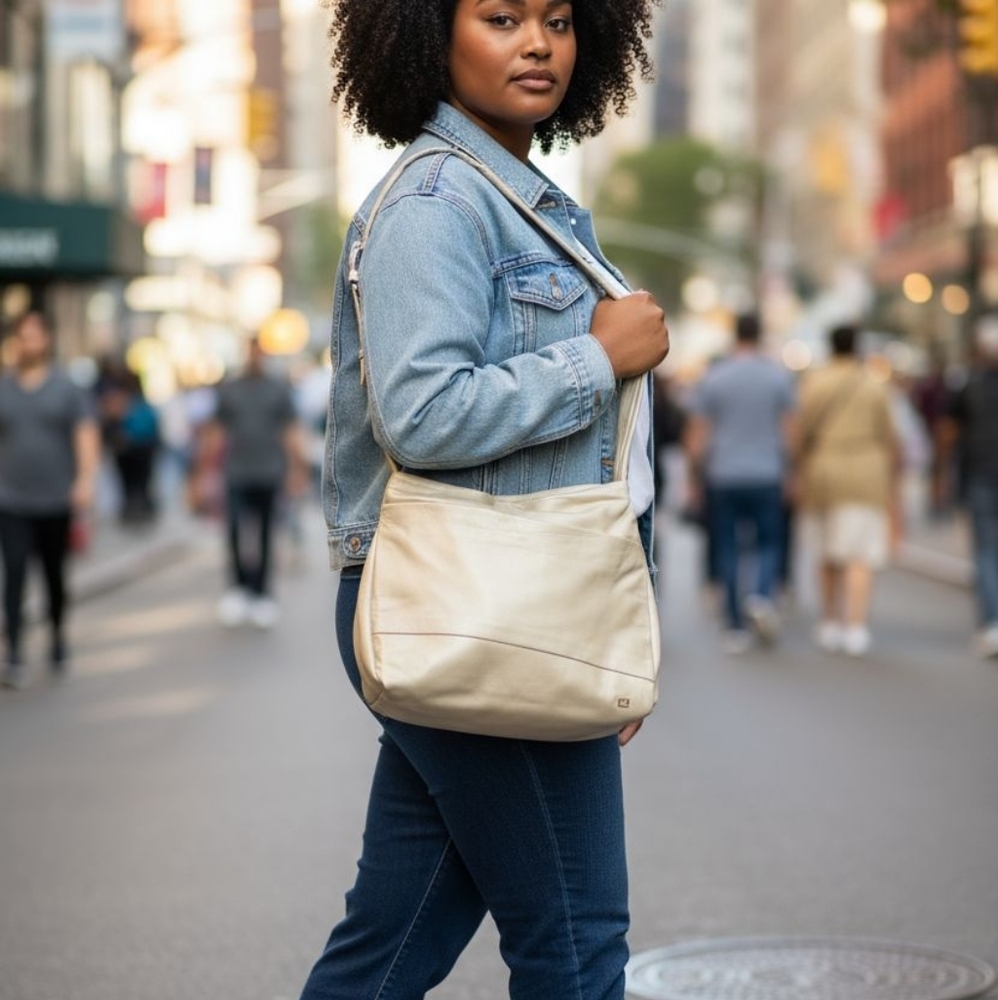 Halston Heritage Cream Italian Leather Shoulder Bag